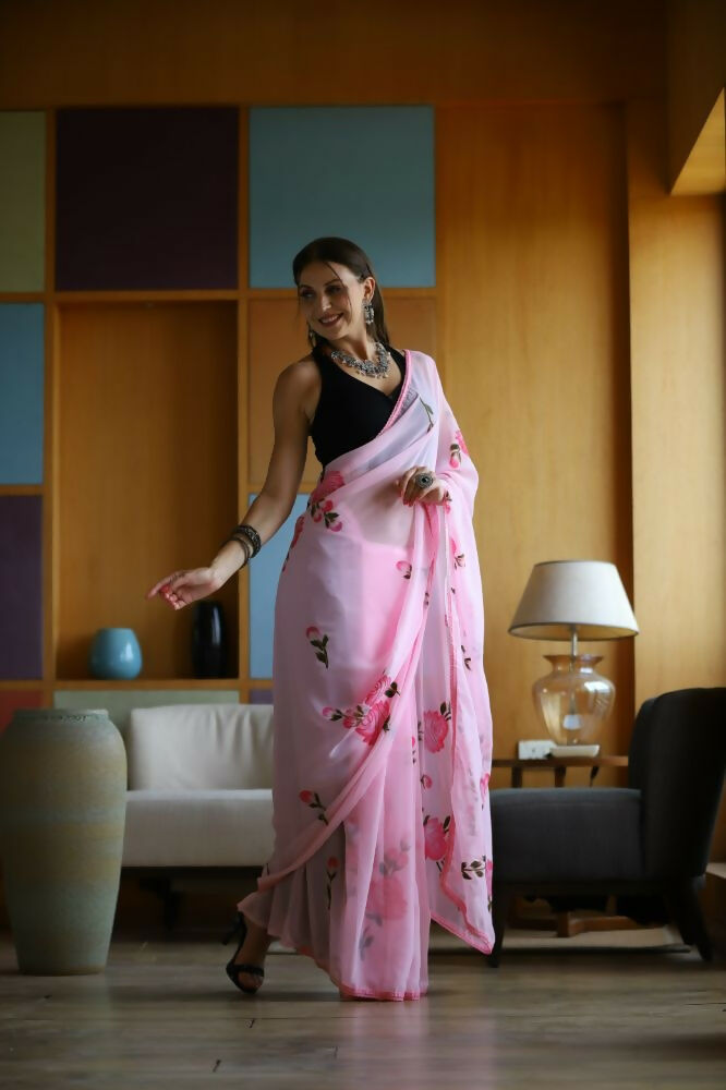 Vamsee Laxmi Pink Georgette Saree | Grocsy