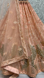 Jyoti Fashion Women's Peach Bridal Net Fancy Foil & Sequins with Multi Thread Embroidered Wedding Lehenga Choli | Grocsy
