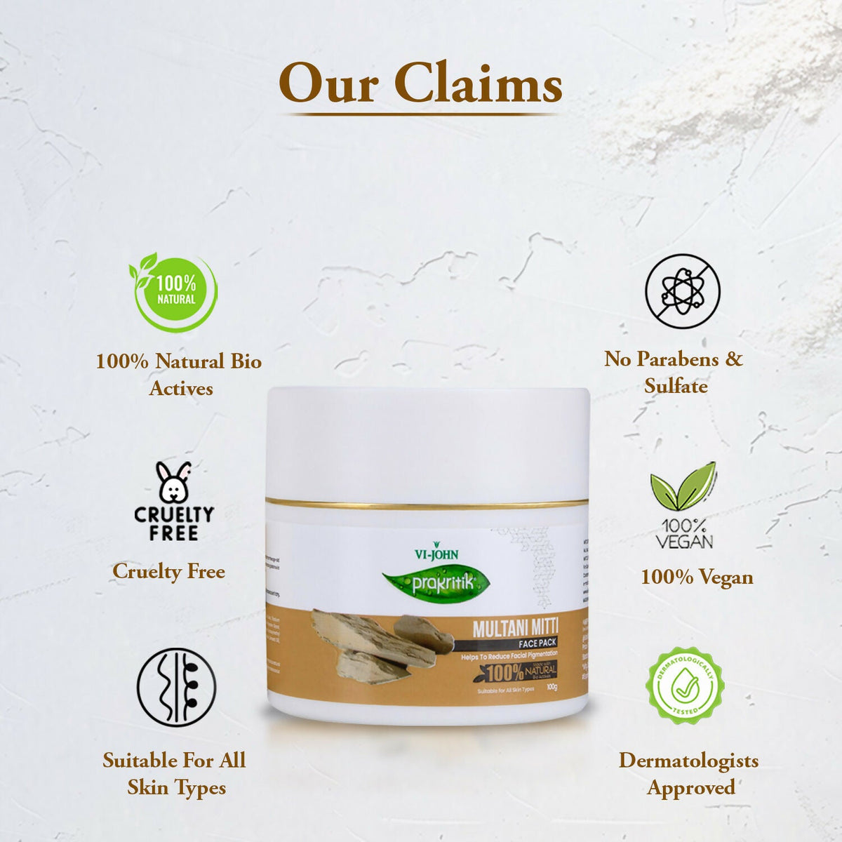 VI-JOHN Prakritik Multani Mitti Face Pack Controls Sebum Made With 100% Natural Bio Actives | Grocsy