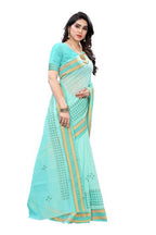 Vamika Embroidery Rama Green Chanderi Saree (MINI CHECKS RAMA) | Grocsy