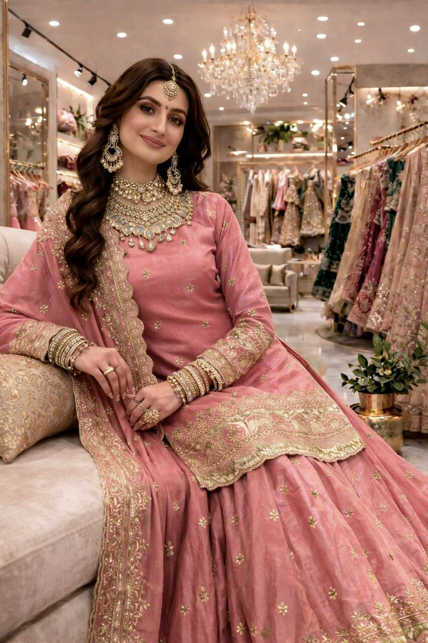 Teeya Creation Pink Color Fendy Satin Heavy Embroidery Work Wedding Wear Stitched Lehenga Choli | Grocsy