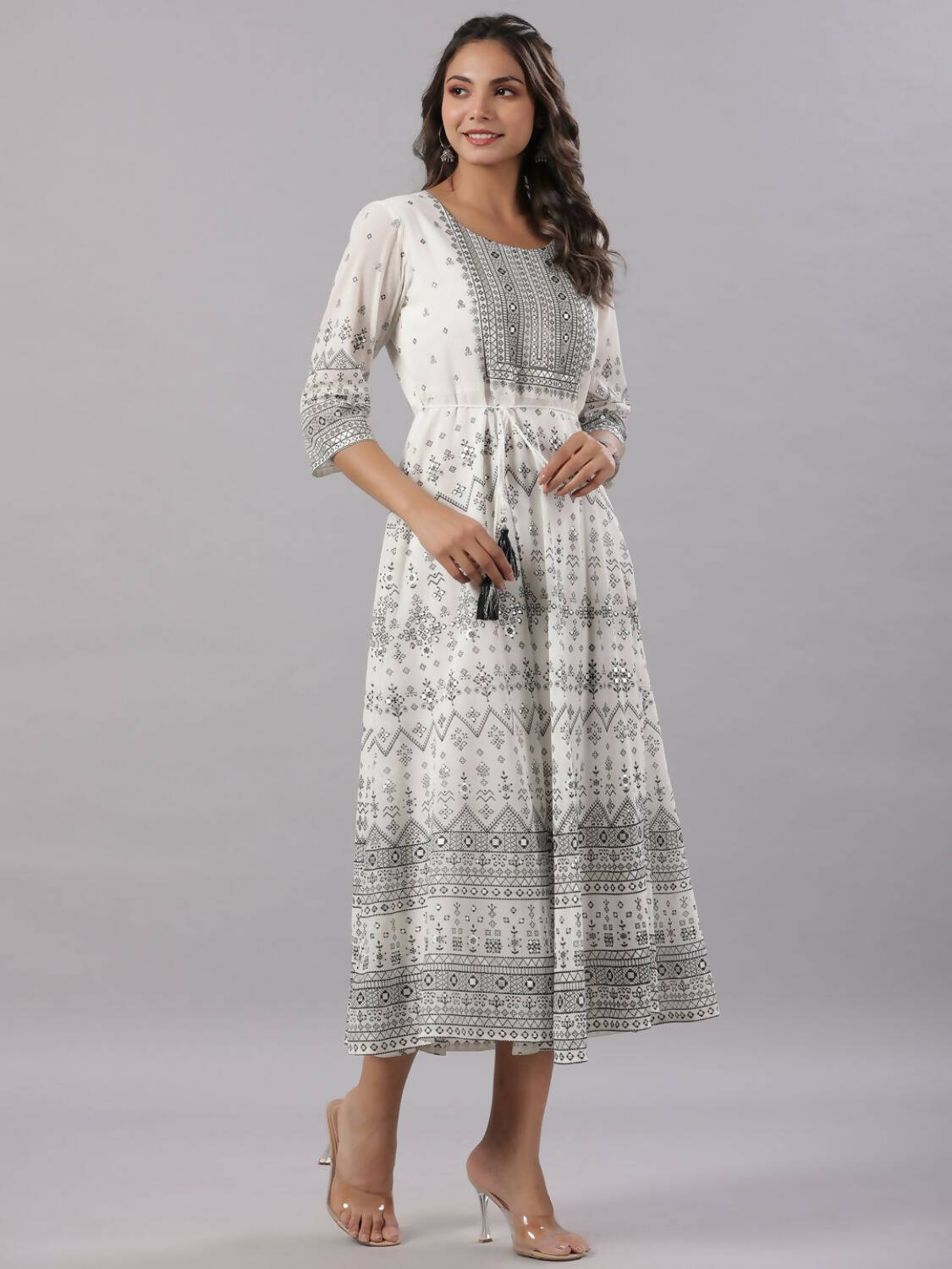 Juniper Women Off-White Georgette Flared Maxi Dress | Grocsy