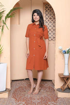 Miravan Womens Rust Solid Midi Dress And Side Belt | Grocsy