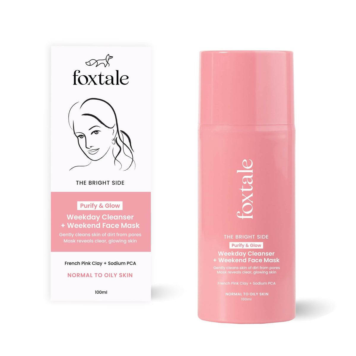 Foxtale Purify & Glow Cleanser + Mask With French Pink Clay & Sodium | Grocsy