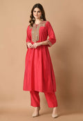 Joban Fashion Red Chanderi Kurta Set | Grocsy