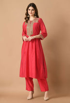 Joban Fashion Red Chanderi Kurta Set | Grocsy