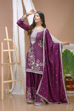 Teeya Creation Wine Color Chinon Silk Wedding Wear Trending Palazzo Set | Grocsy