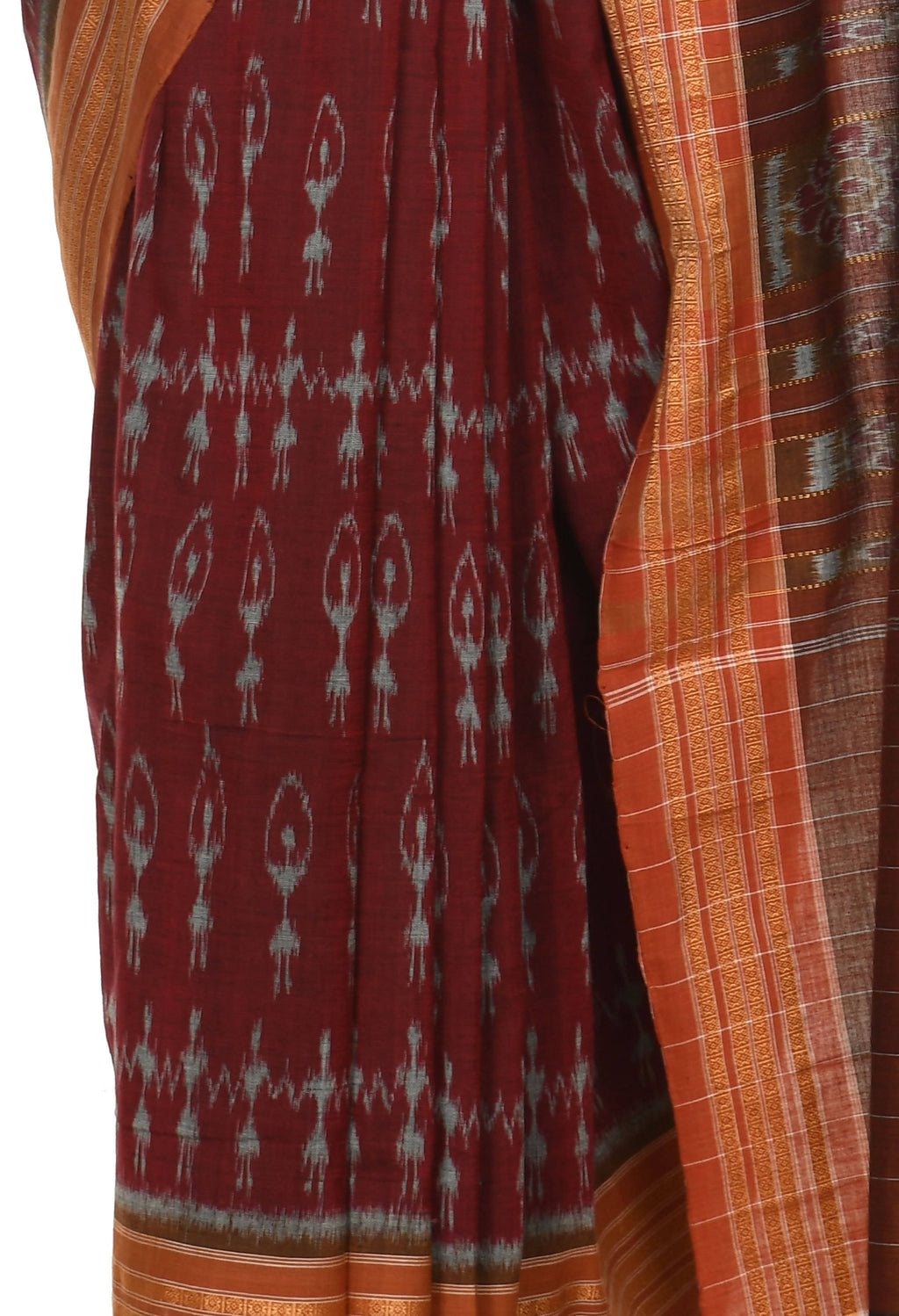 Vamika Sambalpuri Ikat Cotton Dehabandha Black & Maroon Saree | Grocsy