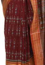 Vamika Sambalpuri Ikat Cotton Dehabandha Black & Maroon Saree | Grocsy