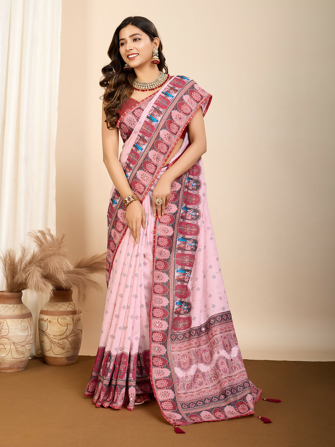 Pink Muslin Cotton Designer Digital Printed Saree - Lavisha | Grocsy