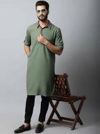 Even Apparels Green Color Linen Solid Men's Kurta With Shirt Collar (LN944) | Grocsy