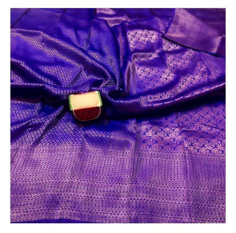 DEIANA'S Beautiful Designer Golden zari Soft Lichi Silk Saree - Royal Blue | Grocsy