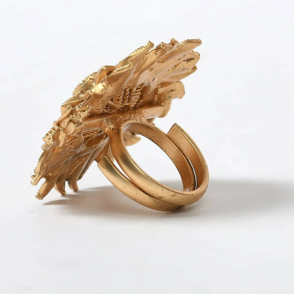 Mominos Fashion Joharkamal Gold-Polished Stone Studded Adjustable Finger Ring - Design 12 | Grocsy