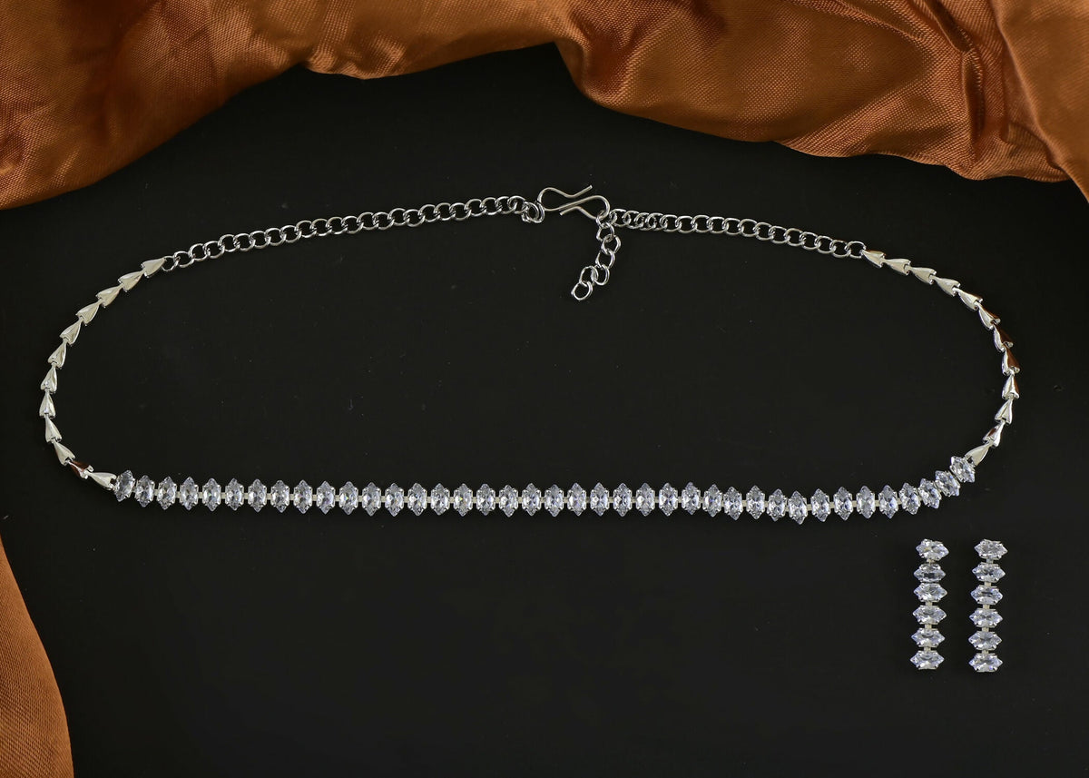 Joban Fashion Women Silver White Ad Necklace Set With Earrings | Grocsy