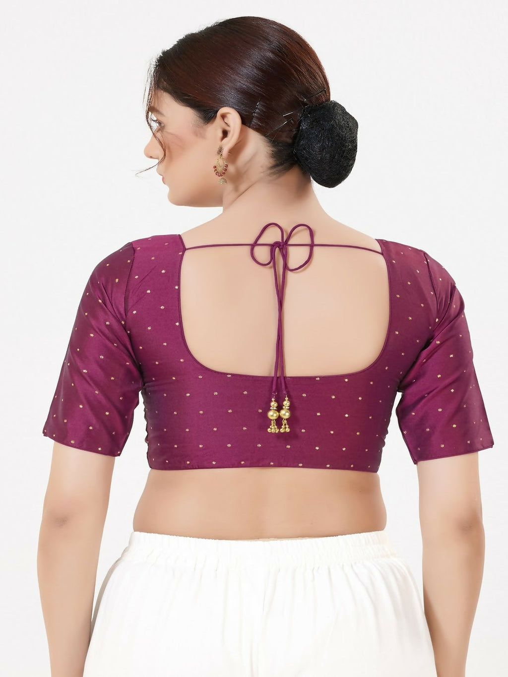 Joban Fashion Plum Taffeta Silk Elbow Sleeveless Front Open Blouse | Grocsy