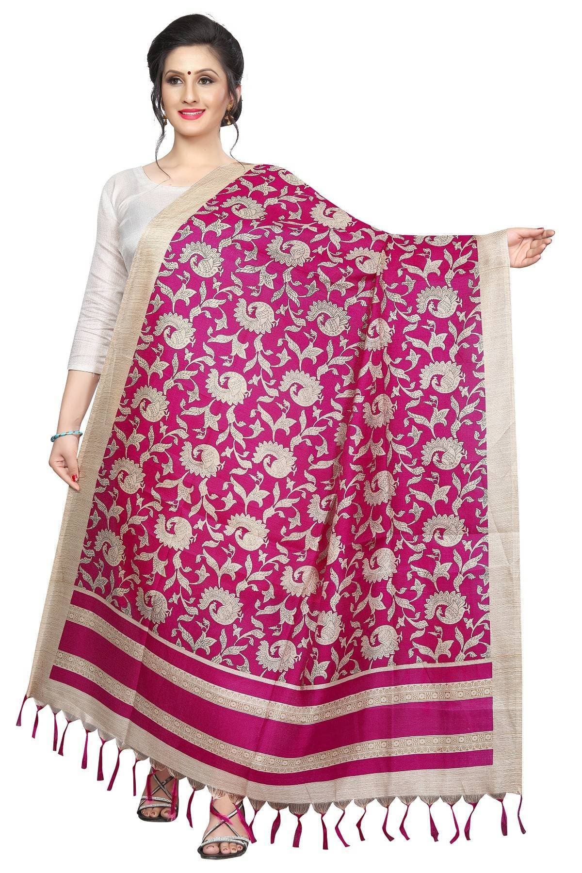 Vamika Pink Printed Khadi Bhagalpuri Dupatta | Grocsy
