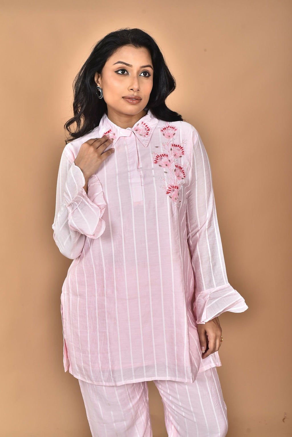 Morchari Women And Hand Embroidery Co-Ords-Pink | Grocsy