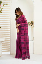 Vastranavya Magenta Digital Printed Linen Ready To Wear Designer Saree with Unstitched Blouse | Grocsy