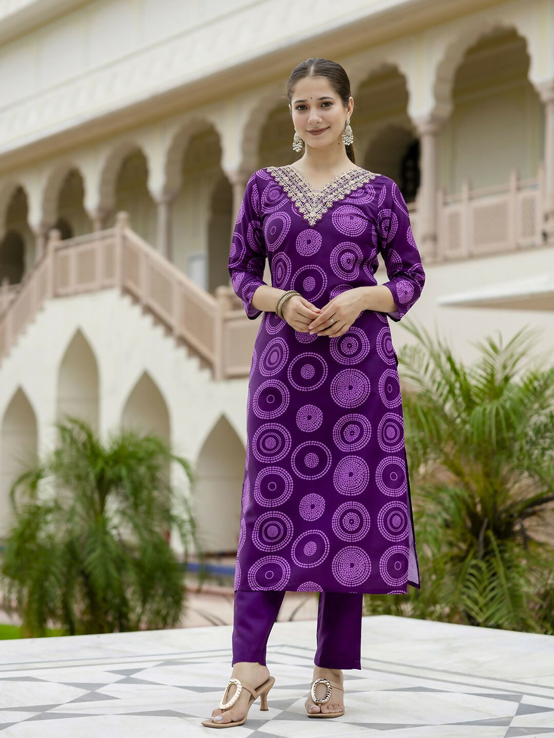 The52 Purple Women's Gorgeous Rayon Embroidered Straight Kurta with Pant And Dupatta Set | Grocsy