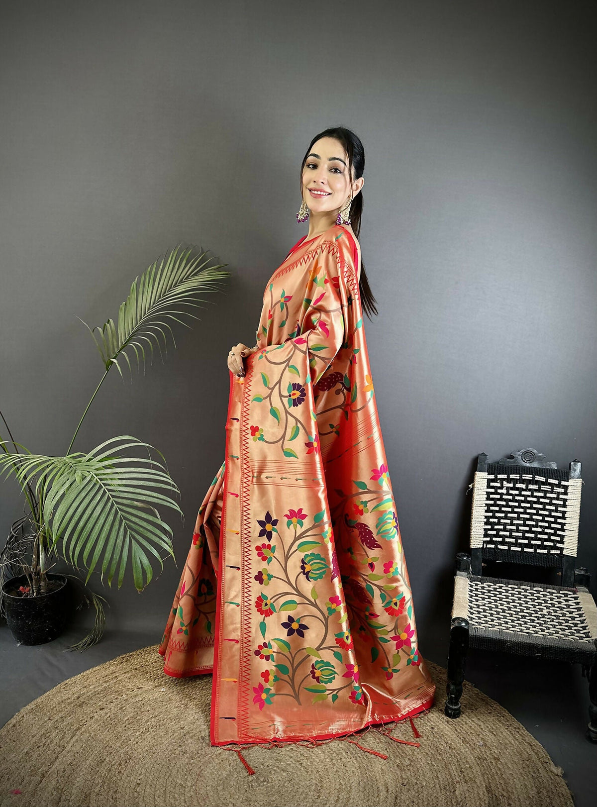 Joban Fashion Pink Floral & Potentially Peacock Soft Silk Paithani Saree | Grocsy