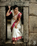 DEIANA'S Beautiful Designer Golden zari Soft Lichi Silk Saree - White | Grocsy