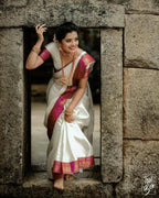 DEIANA'S Beautiful Designer Golden zari Soft Lichi Silk Saree - White | Grocsy