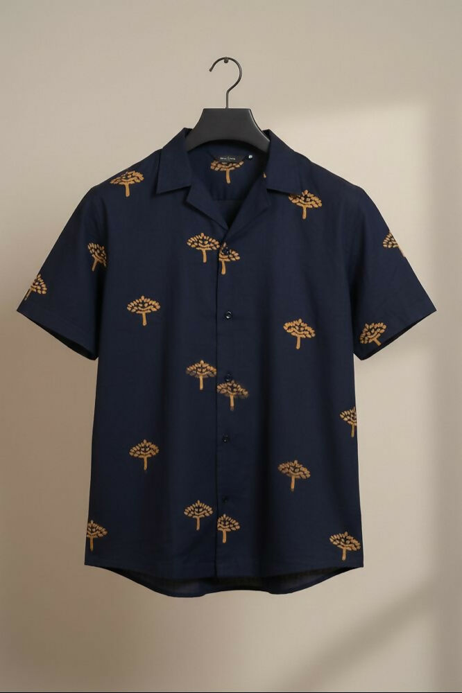 Vriksha — Navy Dabu Cotton Shirt by Hilo Design | Grocsy