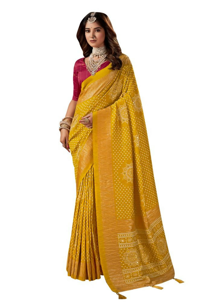 Joban Fashion Red Dola Silk Foil Print Zari Border Work Saree | Grocsy