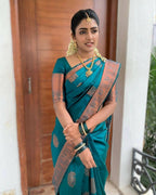 DEIANA'S Beautiful Designer Golden zari Soft Lichi Silk Saree - Blue | Grocsy