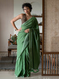 Suta Green Solid Cotton Blend Saree | Grocsy