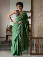 Suta Green Solid Cotton Blend Saree | Grocsy