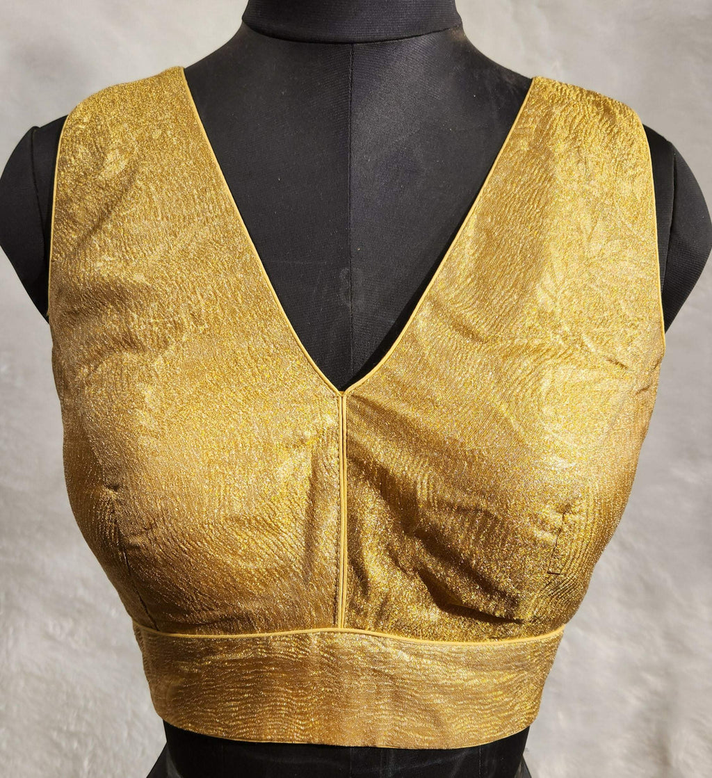 Kia Fashions Gold Crush Tissue Self Design Readymade Blouse | Grocsy
