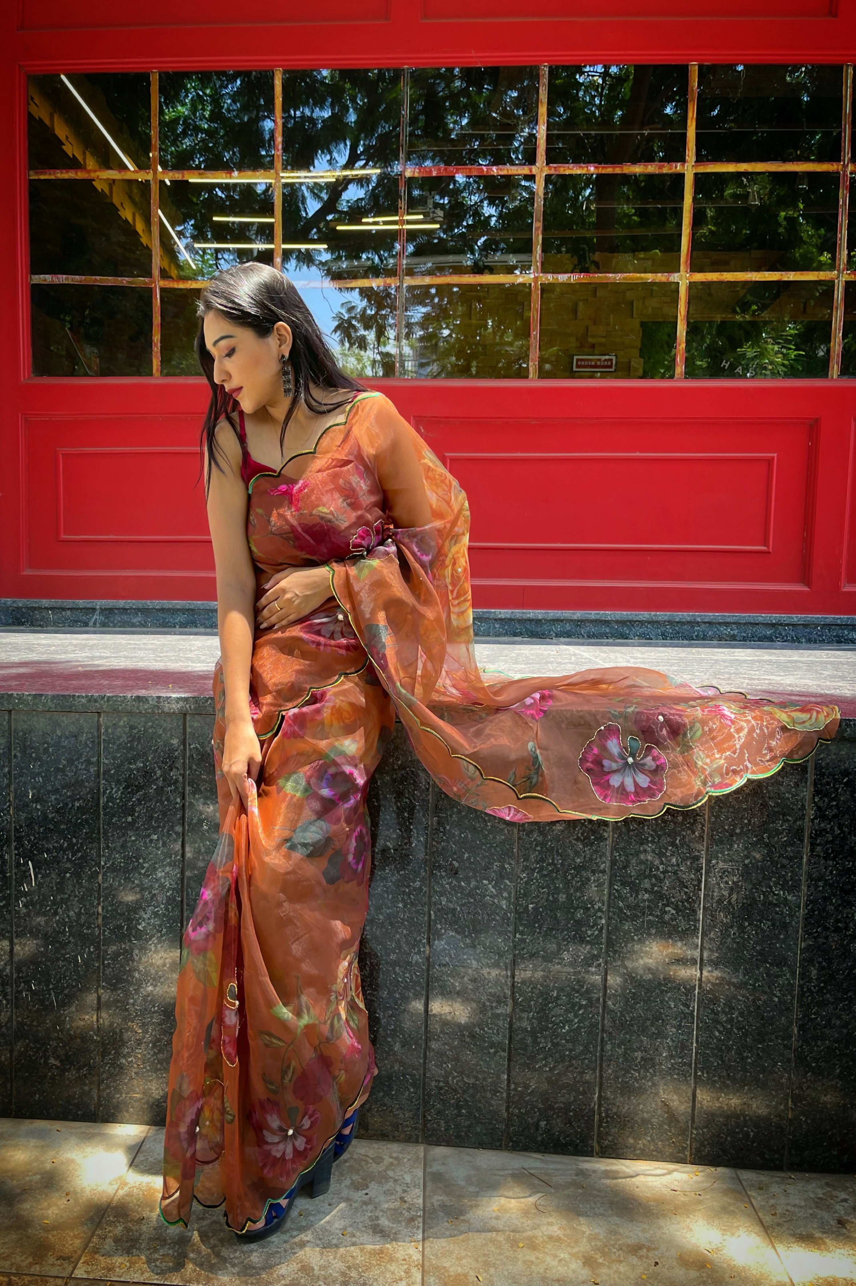 Vamsee Brijbala Mustard Organza Saree | Grocsy