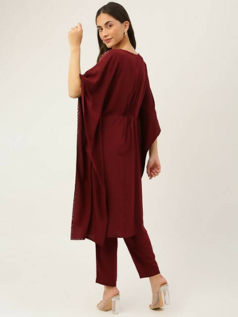 FIORRA Women's Maroon Poly Crepe Kaftan Type Kurta Set | Grocsy