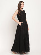 Ahalyaa Women's Black Net Glitter Print Top Skirt Set With Dupatta | Grocsy