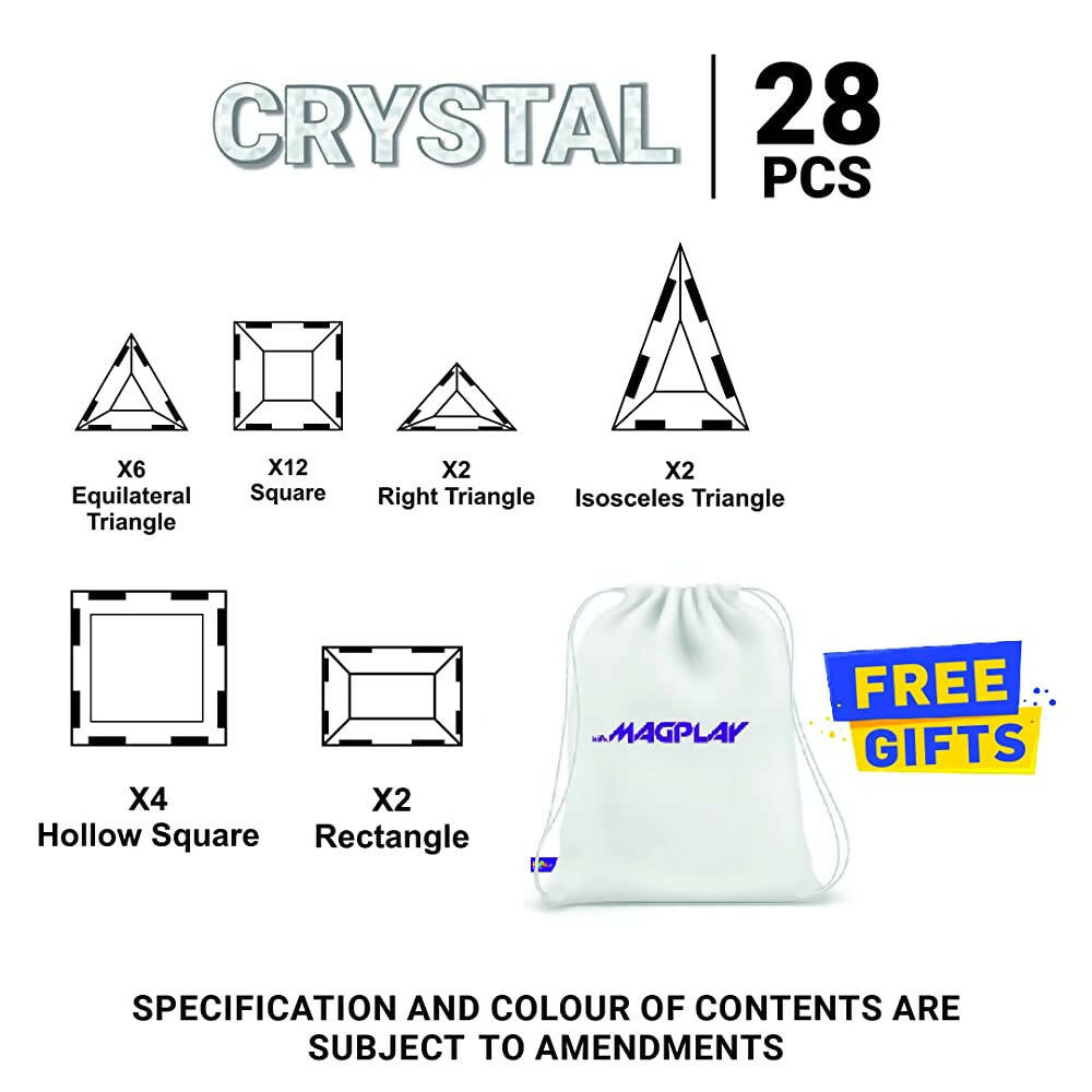 Kipa MagPlay Crystal 28 Pieces Magnetic Tiles, Set, Constructing and Creative Learning Educational Stem Toy with Smart Outdoor BagPack for Kids | Grocsy