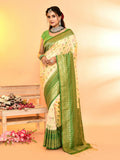 Joban Fashion Light Yellow & Parrot Green Plain With Weaving Border Banarasi Silk Sarees | Grocsy