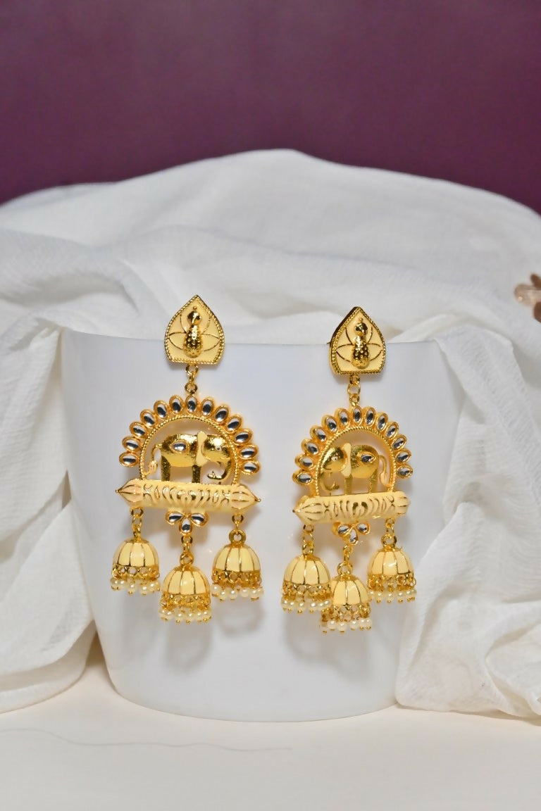 Pink Meenakari Enamel Square Jhumki Earrings By House of Ree - Swadesiicart