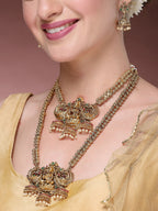NVR Women's Set of 2 Gold-Polished Stone Studded Lakshmi Design Temple Jewellery Set | Grocsy