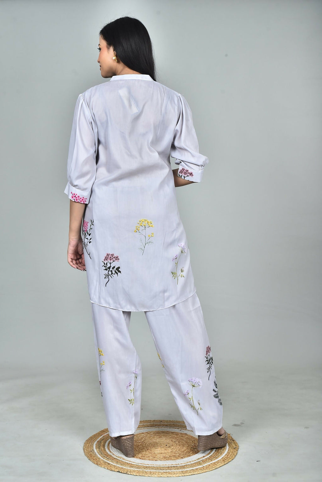 Morchari Digital Print Semi Muslin Co-Ord Set Top & Trouser-Multicolor | Grocsy