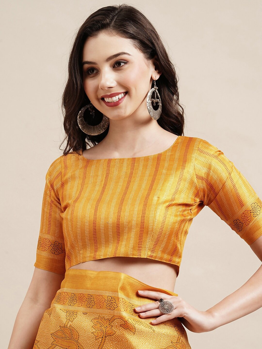 Saree Mall Yellow Floral Printed Bhagalpuri Saree | Grocsy
