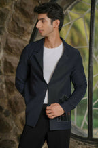 Noir Canvas Blazer – Black 4-Way Stretch Graphic Detail Suit For Men | Wedding & Party Wear by Hilo Design | Grocsy