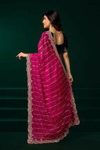 Joban Fashion Rani Pink Net Party Wear Sarees | Grocsy