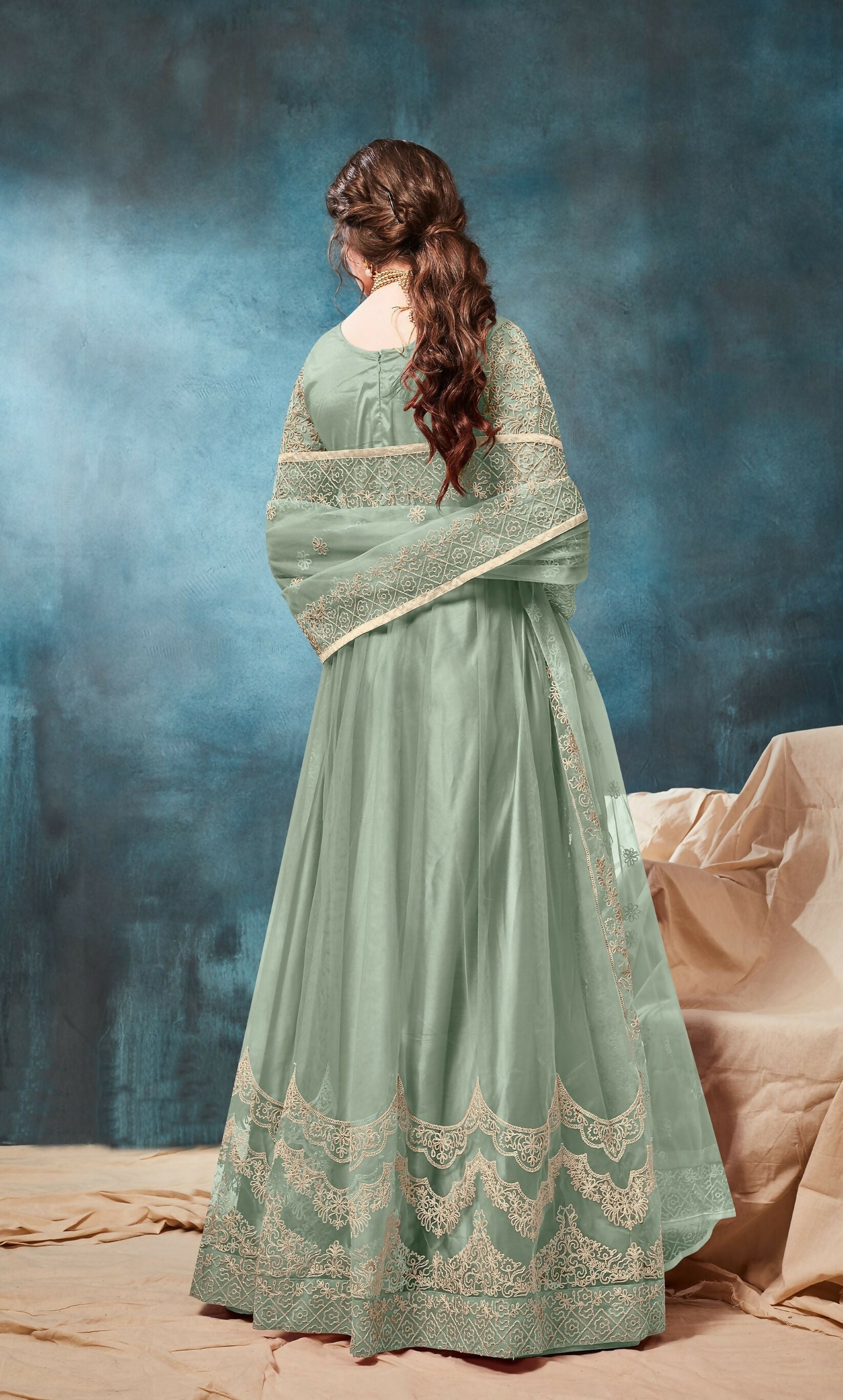Anaita Light Green Embroidered Net Anarkali Suit | Grocsy