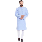 Even Apparels Blue Color Pure Cotton Men's Kurta With Band Collar | Grocsy