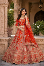 Lehenga Mart Orange Designer Wedding Wear Lehenga Choli | Grocsy