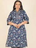 Aramya Blue Soft Cotton Floral Straight Kurta for Women | Grocsy