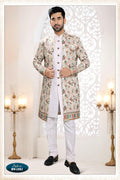 Joban Fashion Men's White Straight Silk Thread And Sequence Embroidery All Over 3 Pc Kurta Set | Grocsy