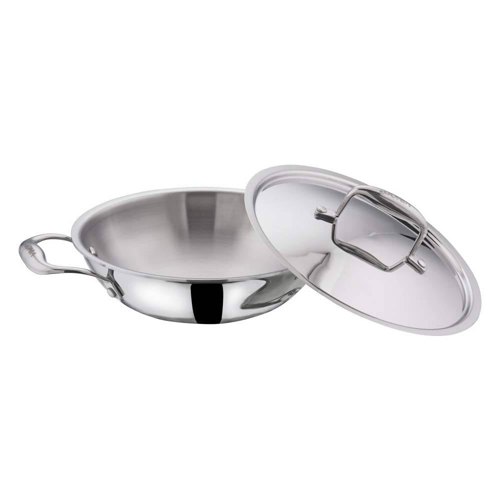 Vinod Platinum Triply Stainless Steel Kadai With Lid | Grocsy