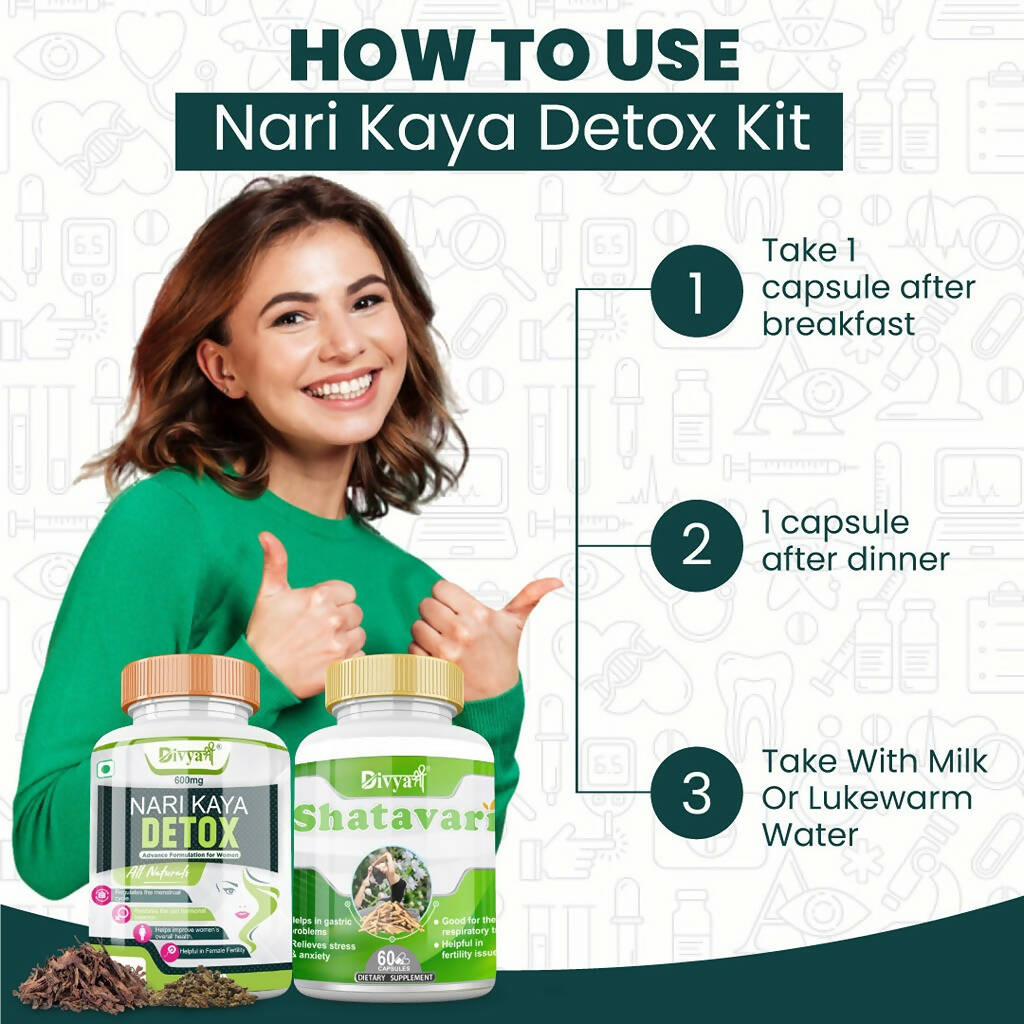Divya Shree Nari Kaya Detox Capsule and Shatavari Capsule Combo | Grocsy